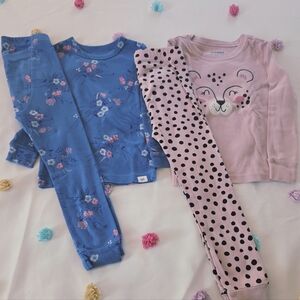 Old Navy Blue Floral and Pink Polka Dot Kids Pajama Set